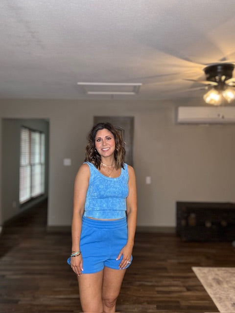 Washed Ribbed Crooped Swoop Neck Tank