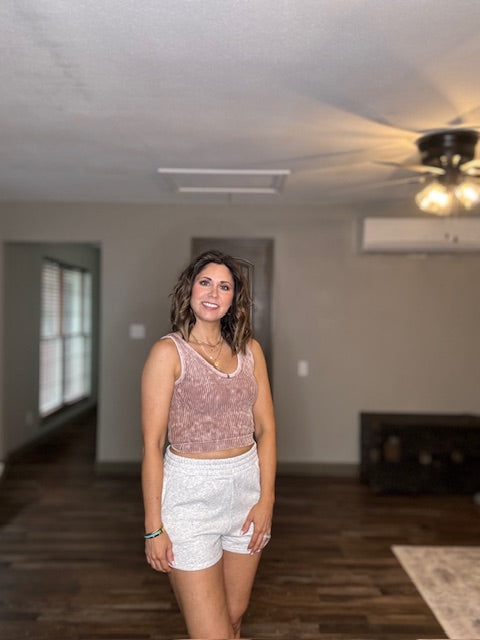 Washed Ribbed V-Neck Tank