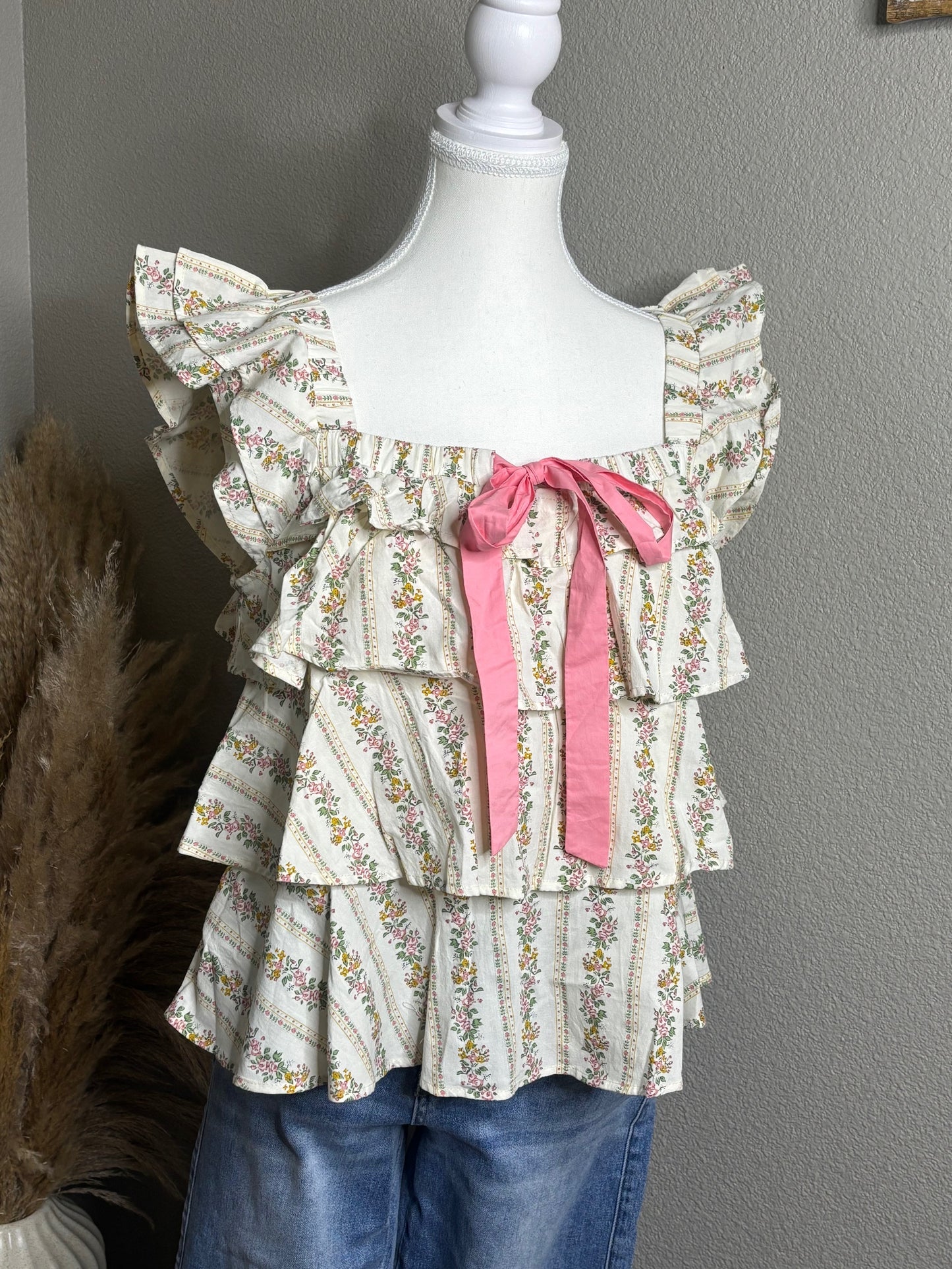Tiered Bow Tie Floral Top