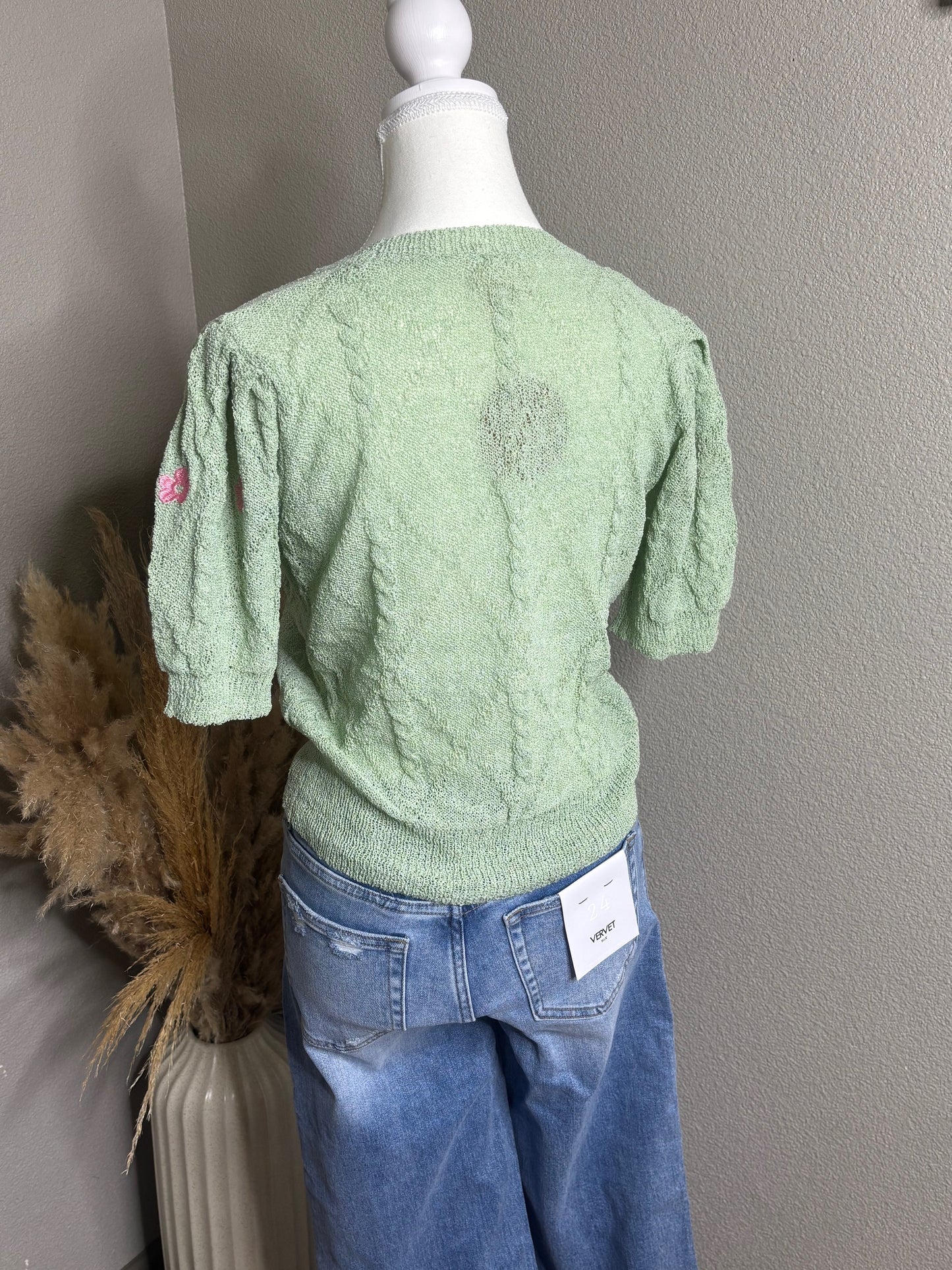 Cable Knit Floral Embroidery Top