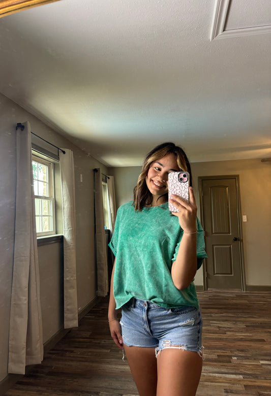 French Terry Kelly Green Cropped Shirt