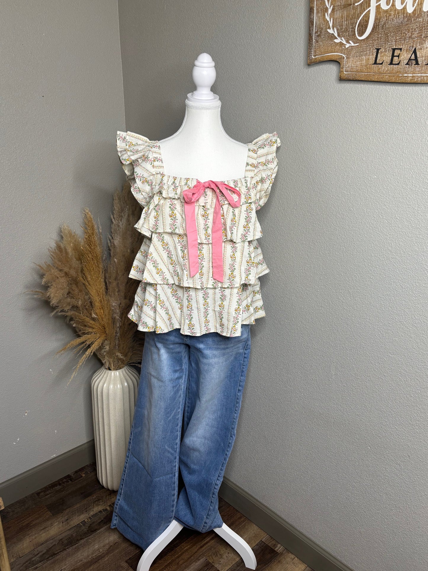 Tiered Bow Tie Floral Top