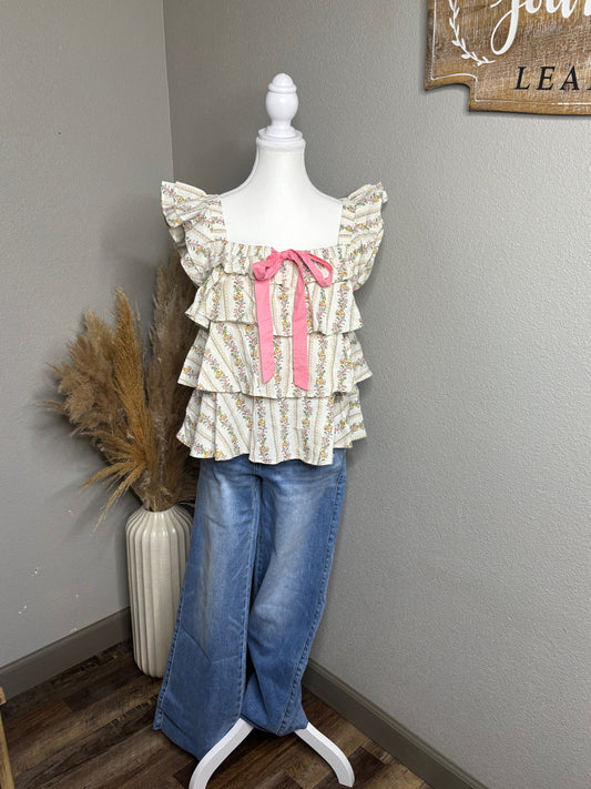 Tiered Bow Tie Floral Top