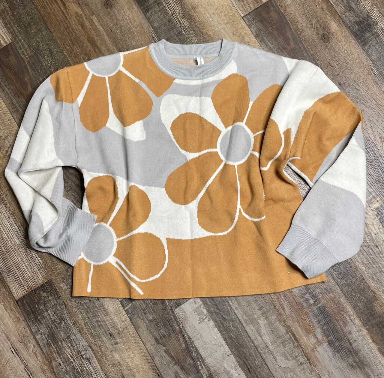 Ivory/Camel Retro Floral Sweater