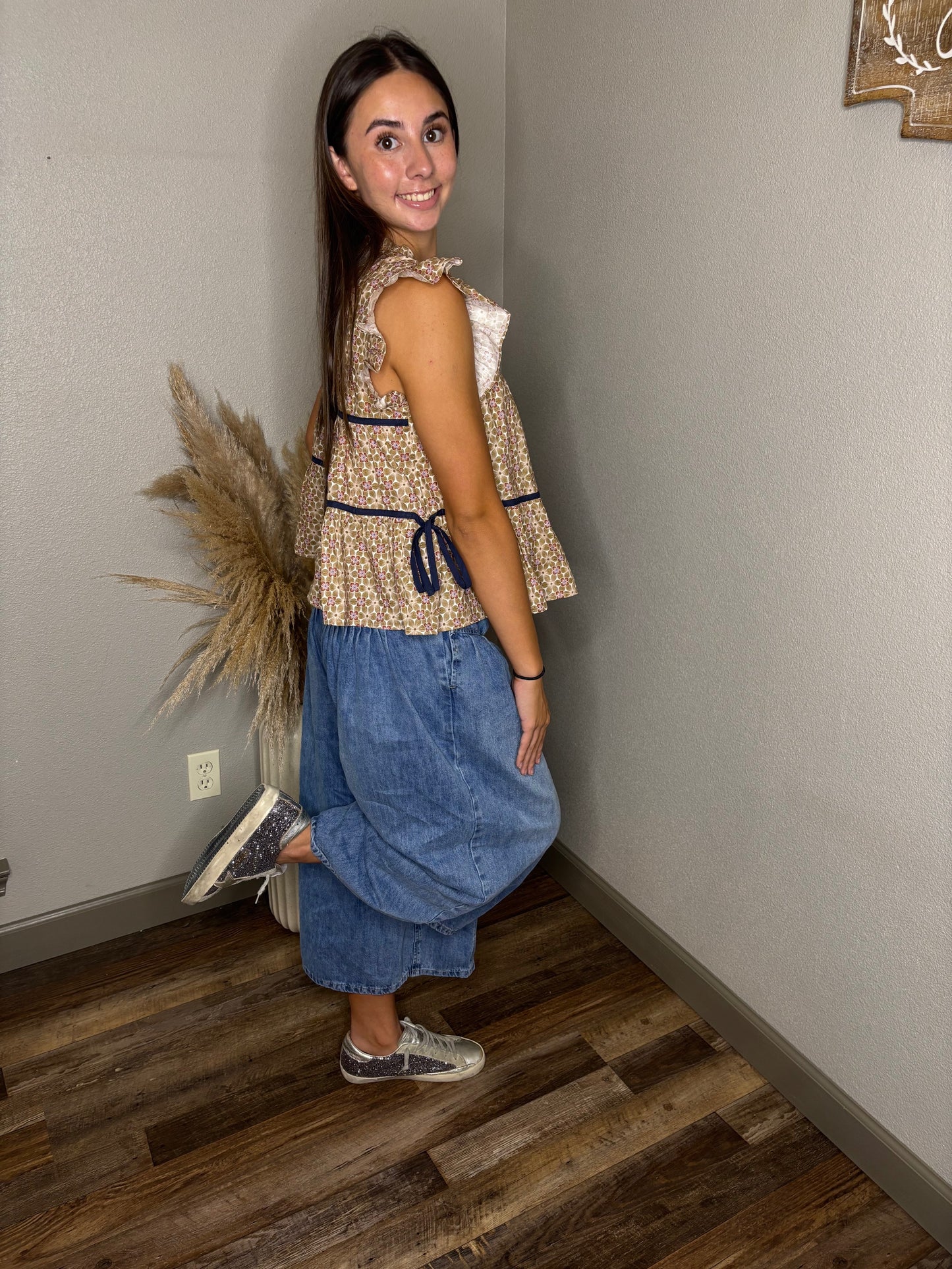 Toffee Floral Ruffle Top