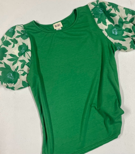 Kelley Green Bubble Sleeve Floral top