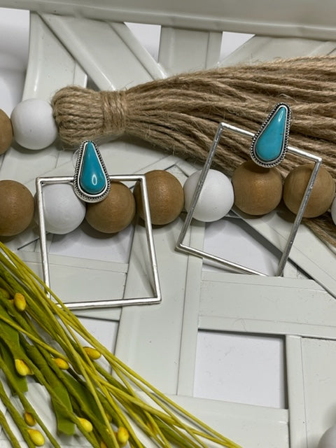 Natural Turquoise Rectangle Earring