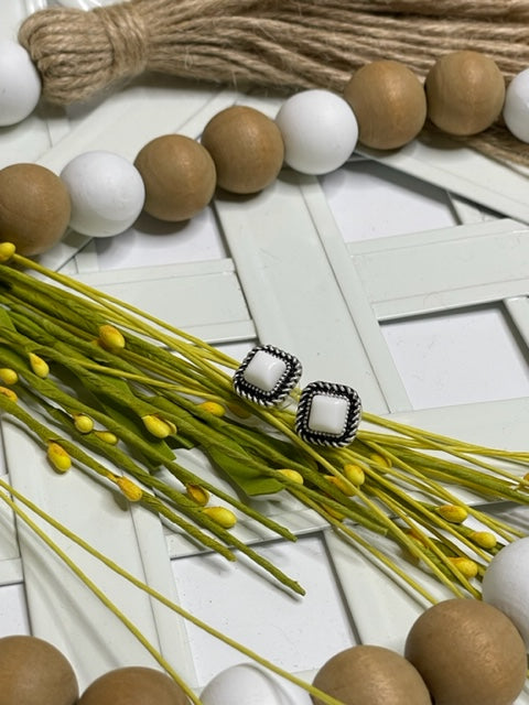 Square White Turquoise Stud