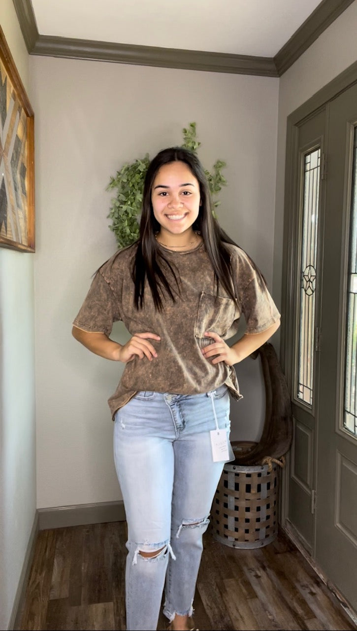 Brown Acid Washed Boyfriend Tee