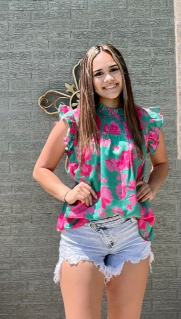 Floral print ruffled top